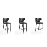 Manhattan Comfort 3-BS011-GY Holguin 41.34 in. Grey, Black and Gold Wood Barstool (Set of 3)